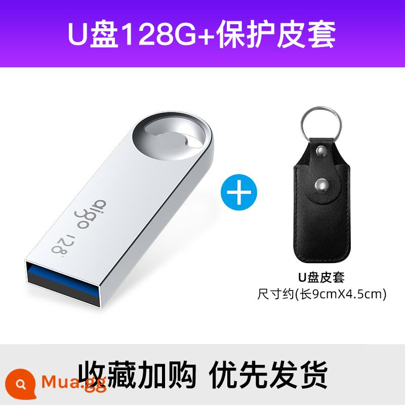 Nhà Yêu Nước Đèn LED 64G Tốc Độ Cao USB3.2 Mini Tùy Chỉnh Logo Máy Tính Đèn LED Cổng USB Ô Tô Chính Hãng Ổ Đĩa Flash 64G - Bao da bảo vệ 128G+