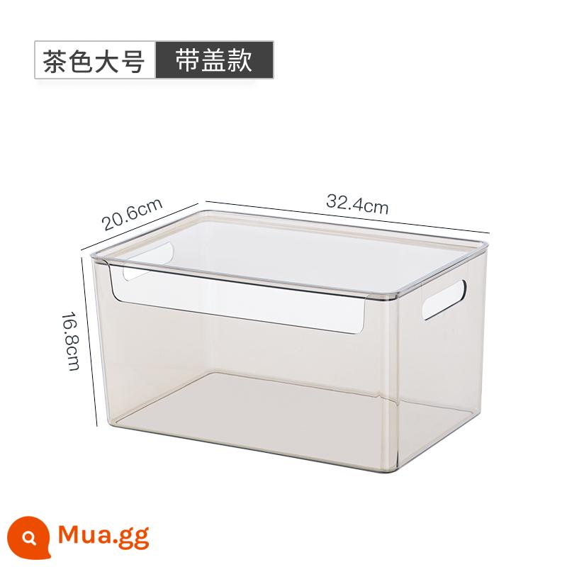 Máy Tính Để Bàn Hộp Bảo Quản Mặt Nạ Mỹ Phẩm Snack Giỏ Hoàn Thiện Hộp Acrylic Hộp Trong Suốt Hộ Gia Đình Linh Tinh Hộp Bảo Quản - Kích thước lớn màu nâu - có nắp [có thể xếp chồng lên nhau]