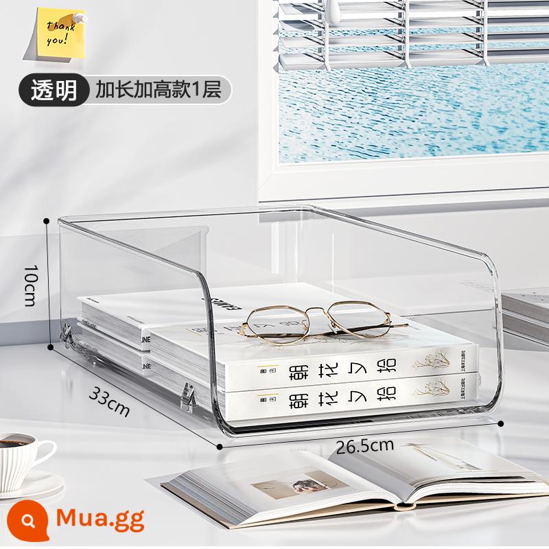 Máy tính để bàn hộp lưu trữ trong suốt tập tin lưu trữ kệ bàn sách acrylic ngăn kéo loại có giá để đồ tổ chức hộp - Mẫu 1 lớp dài và cao hơn trong suốt [có thể xếp chồng lên nhau với mẫu ngắn bóng để tiện dụng hơn]