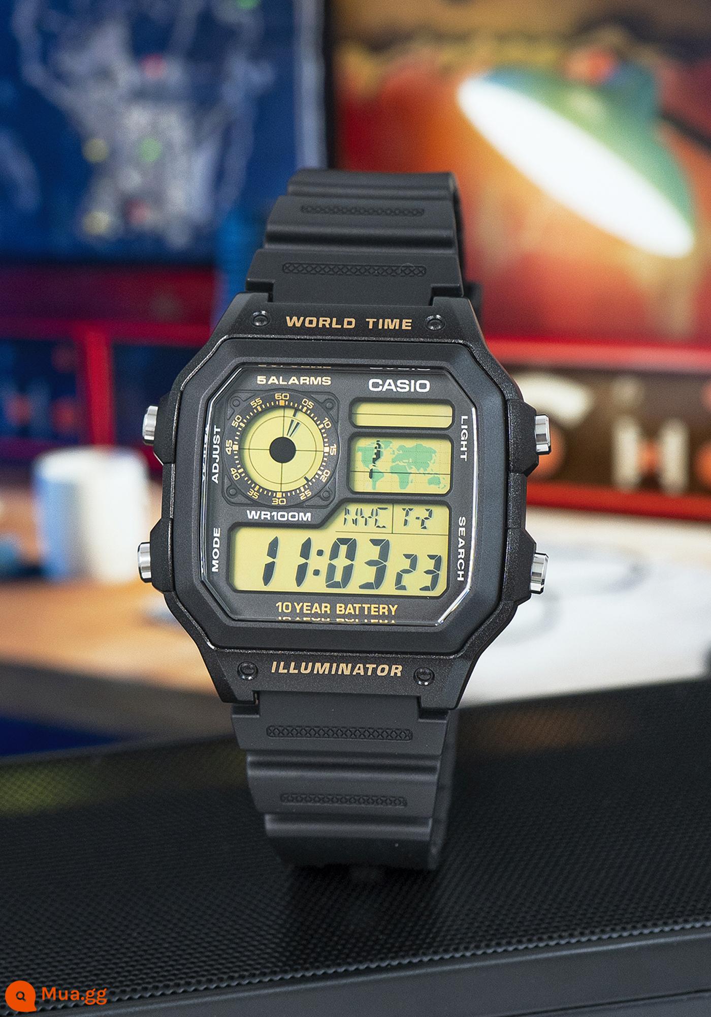 Đồng hồ casio casio ins retro chống nước thể thao đa chức năng đồng hồ nam điện tử nam ae-1200wh-1b - AE-1200WH-1B khung màu vàng [phim miễn phí]