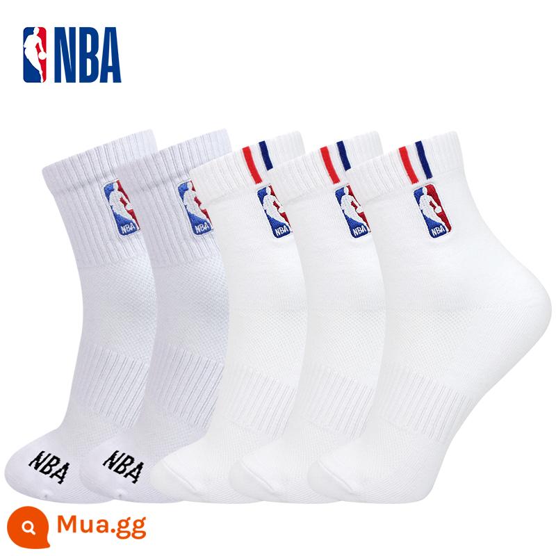 Tất NBA Tất dài đến bắp chân nam Tất thể thao đáy khăn Tất bóng rổ dày đế bằng cotton Tất cotton mùa xuân và mùa hè Tất chạy bộ thấm hút mồ hôi và thoáng khí - Bộ 5 đôi ống lưới và lưới kháng khuẩn (màu trắng)