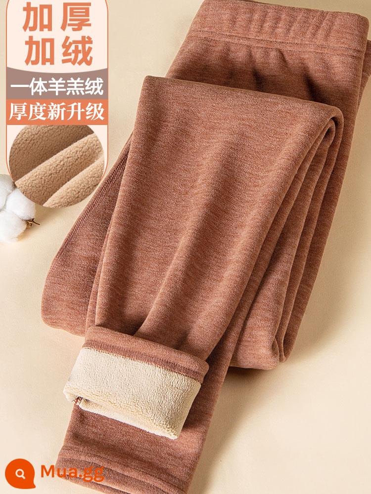 De Velvet No Trace Quần vệ sinh ấm Quần eo cao cho nữ Mặc bên trong dày Plus Cashmere Sherpa Màu tinh khiết Quần bên trong cỡ lớn mùa đông - Màu đỏ hổ phách (lông cừu dày)