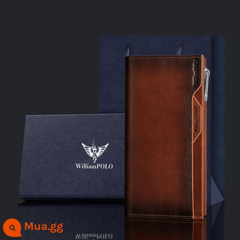 Hoàng đế Laf Lauren Polo Terrier Wallet Men 2022 Phiên bản dài mới của thư mục thẻ Túi xách cào nhiều retro Multi - Vàng Nâu (211566)-Hộp Quà Sang Trọng Ánh Sáng Xanh-Quà Tặng Tuyệt Vời