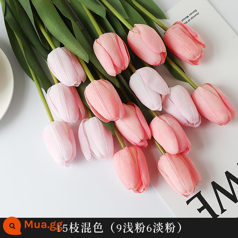 Mô Phỏng Bó Hoa Cảm Thấy Dưỡng Ẩm Tulip Cắm Hoa Cao Cấp Phòng Khách Trang Trí Bánh Cắm Hoa Giả Hoa Khô Màu Hồng - Màu tím 15 nhánh phối màu [Loại A]