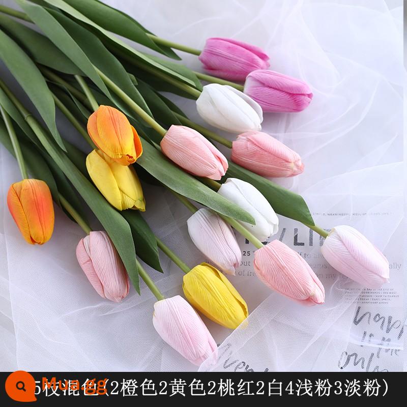 Mô Phỏng Bó Hoa Cảm Thấy Dưỡng Ẩm Tulip Cắm Hoa Cao Cấp Phòng Khách Trang Trí Bánh Cắm Hoa Giả Hoa Khô Màu Hồng - Tím 15 nhánh phối màu [Loại B]