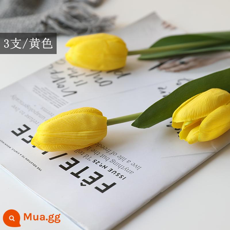 Mô Phỏng Bó Hoa Cảm Thấy Dưỡng Ẩm Tulip Cắm Hoa Cao Cấp Phòng Khách Trang Trí Bánh Cắm Hoa Giả Hoa Khô Màu Hồng - Gói 3 màu vàng [cảm giác ẩm ướt]