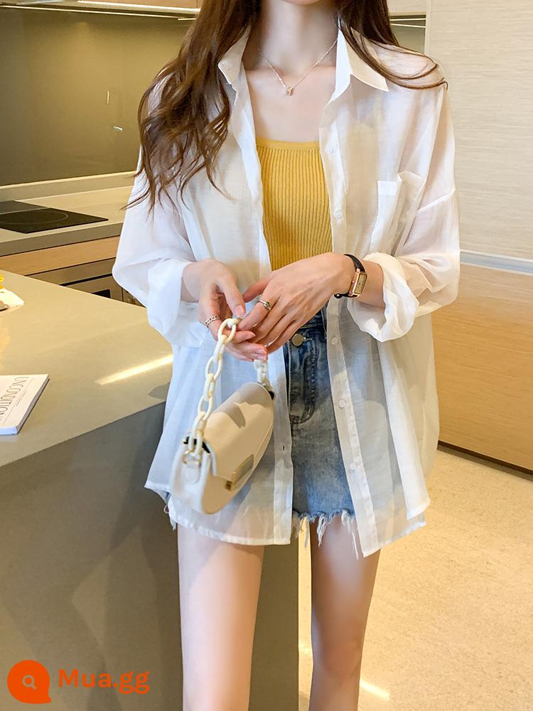 Áo chống nắng Tencel khăn choàng nữ mặc bên ngoài mùa hè 2023 mới rời quần áo chống nắng cardigan top áo khoác nhẹ - Màu trắng (giao hàng trong ngày)