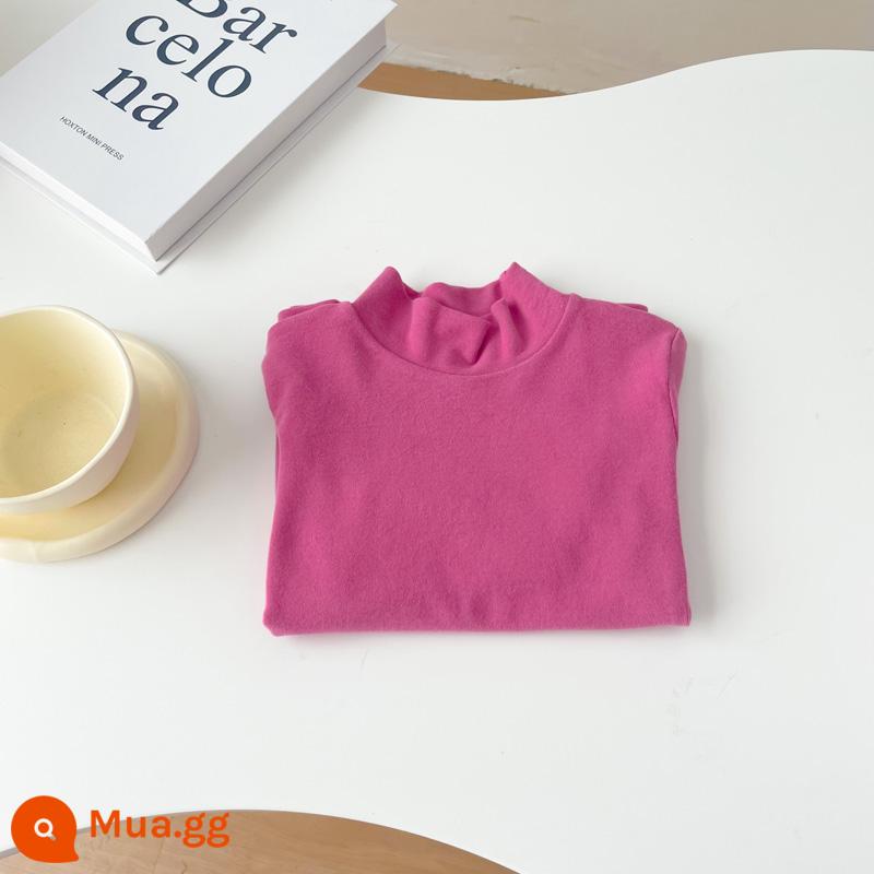 Áo sơ mi cổ tròn bằng vải cotton chải kỹ dành cho trẻ em cho bé trai và bé gái áo thun chui đầu nửa cổ lọ đa năng màu trơn dài tay mùa xuân thu - màu thanh long