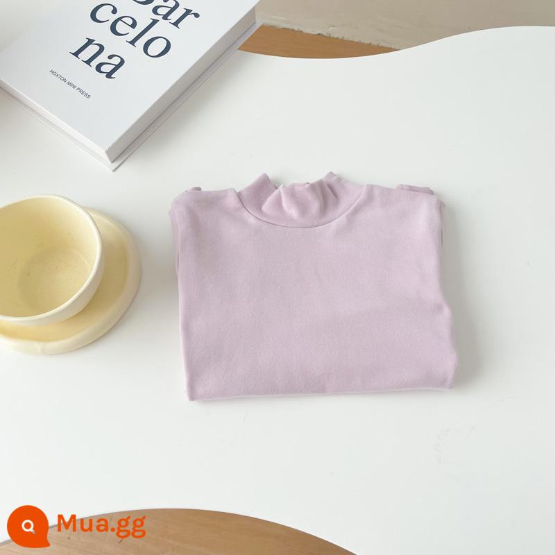 Áo sơ mi cổ tròn bằng vải cotton chải kỹ dành cho trẻ em cho bé trai và bé gái áo thun chui đầu nửa cổ lọ đa năng màu trơn dài tay mùa xuân thu - Hoa oải hương