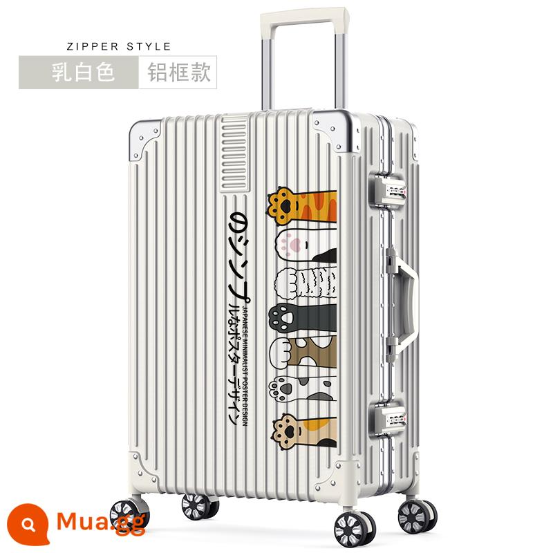 Vali nam graffiti cá tính 24 inch 26 du lịch mạnh mẽ và bền dày nữ hợp thời trang xe đẩy trường hợp bánh xe đa năng - Khung nhôm trắng/móng vuốt mèo