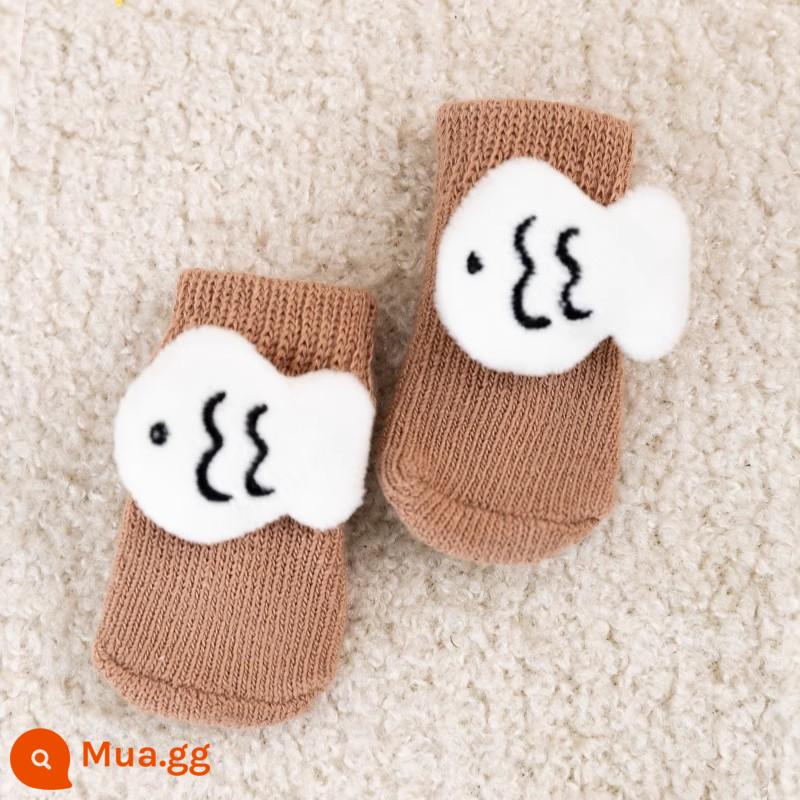 Tất cho thú cưng cho chó mèo nhỏ chống trầy xước chống bẩn Bichon Teddy bao chân cho chó nhỏ bao chân bảo vệ khớp - Cá nâu [4 miếng trong 1 cặp⭐không có dây đeo]