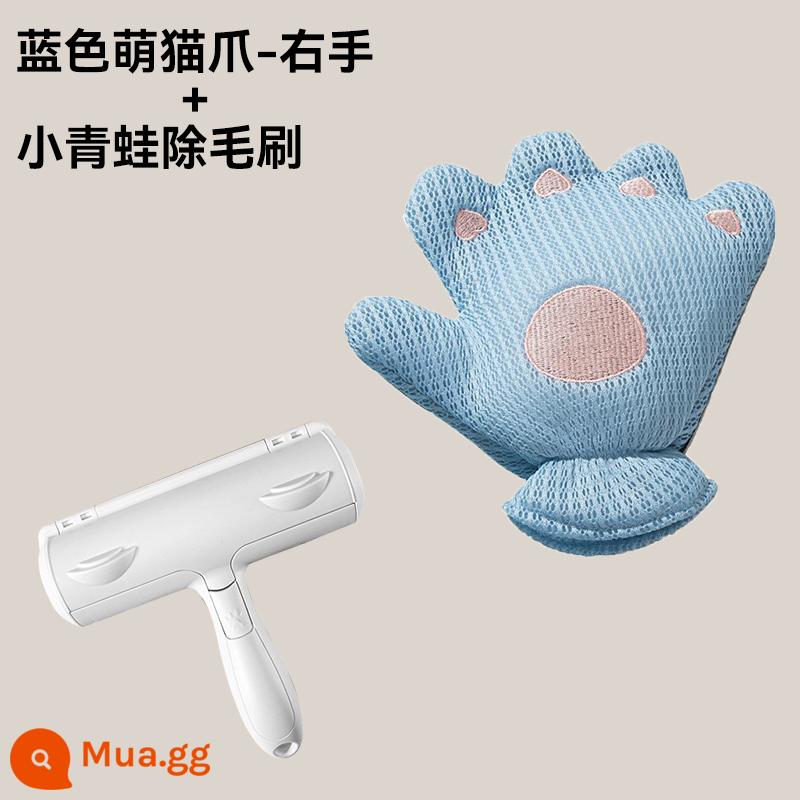 Mèo Cưng Găng Tay Mèo Rụng Lông Tóc Con Rối Mèo Dài Mèo Thuốc Rụng Lông Hiện Vật Mèo Massage Găng Tay - [Bộ giá trị] Móng vuốt mèo xanh (Tay phải) + Nhãn dán tóc