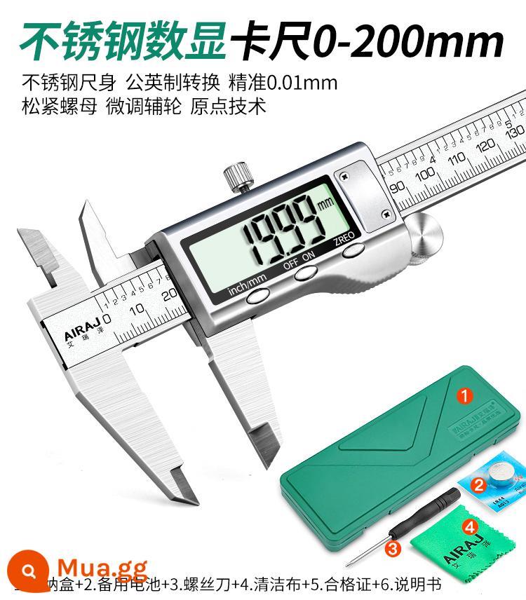 Thước cặp vernier điện tử Arrizo của Đức có màn hình hiển thị kỹ thuật số độ chính xác cao cấp công nghiệp hộ gia đình văn bản nhỏ chơi thước đo quy mô dầu - Thước cặp kỹ thuật số bằng thép không gỉ mẫu nâng cấp 0-200mm