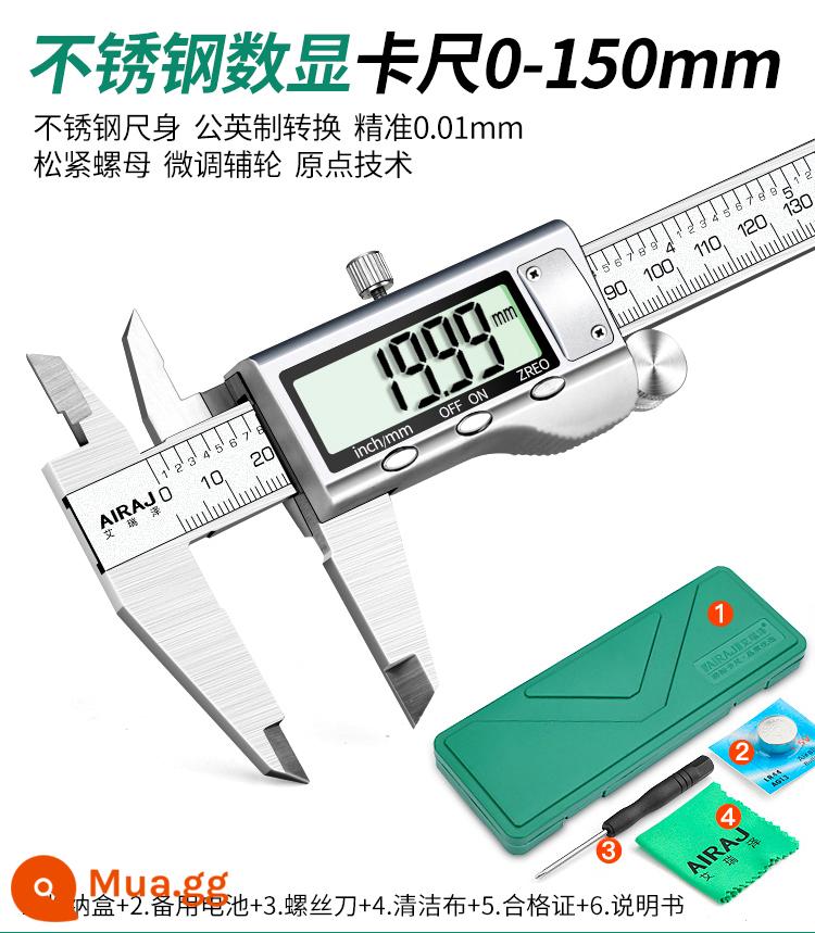 Thước cặp vernier điện tử Arrizo của Đức có màn hình hiển thị kỹ thuật số độ chính xác cao cấp công nghiệp hộ gia đình văn bản nhỏ chơi thước đo quy mô dầu - Thước cặp kỹ thuật số bằng thép không gỉ mẫu nâng cấp 0-150mm