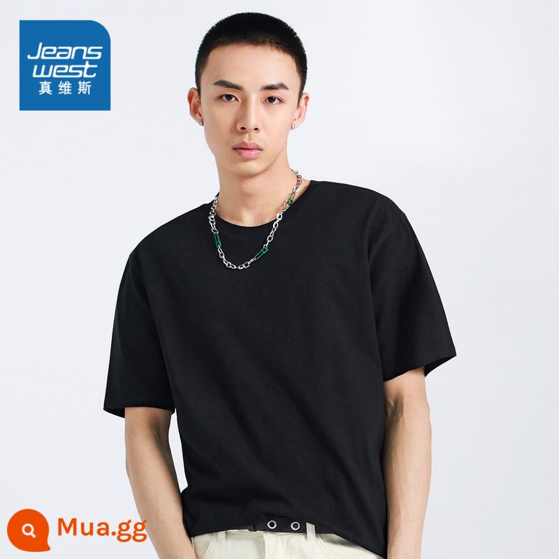 JW Jeanswest nam bông T-shirt mùa xuân và mùa hè đơn giản đồng màu trẻ trung cổ tròn ngắn tay T-shirt học sinh cao cấp - Đen 2010