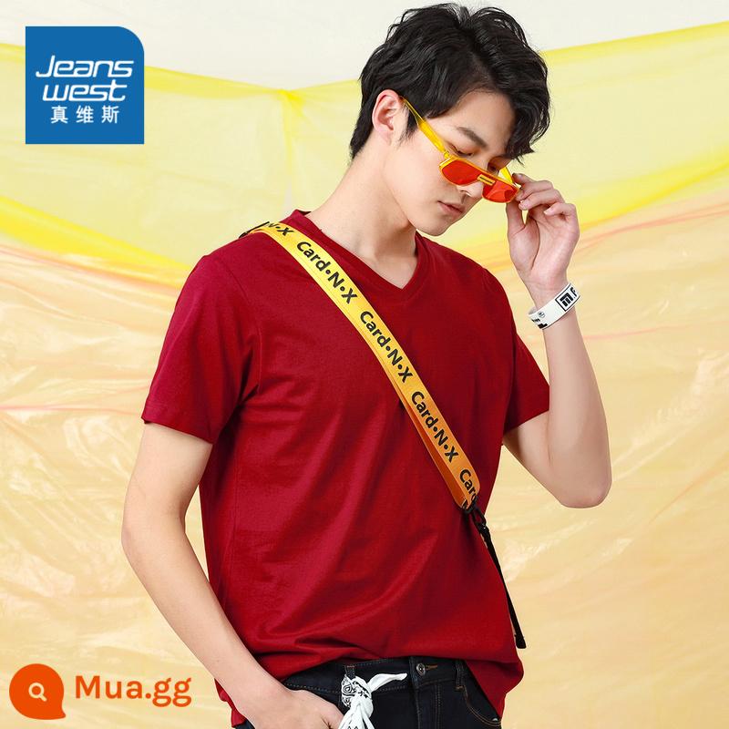 Áo sơ mi nam JW Jeanswest quần áo mùa xuân và mùa hè trẻ trung, áo thun ngắn tay cổ chữ V ins áo sơ mi có đáy đi lại - Cam hồng đỏ 2280