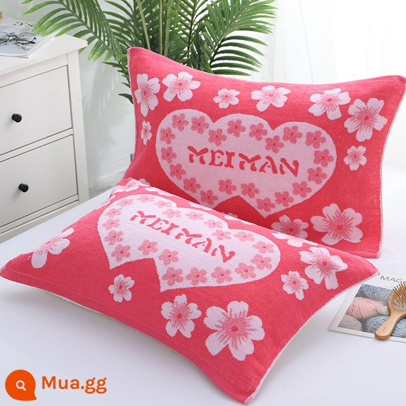 Cặp khăn gối 100% cotton terry, khăn gối kẻ sọc dày dặn dành cho người lớn bằng vải cotton nguyên chất, thấm hút mồ hôi, mềm mại và không rụng xơ vải vào mùa đông - Hồng hạnh phúc [cặp] 50*73cm