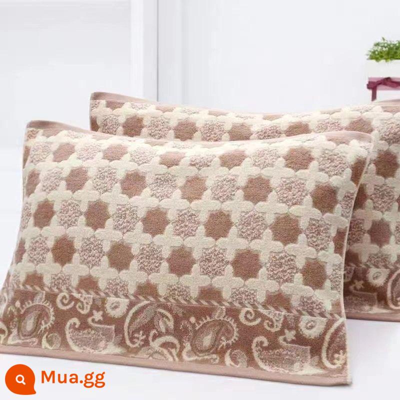 Cặp khăn gối 100% cotton terry, khăn gối kẻ sọc dày dặn dành cho người lớn bằng vải cotton nguyên chất, thấm hút mồ hôi, mềm mại và không rụng xơ vải vào mùa đông - Hoa chéo màu cà phê [cặp] 50*73cm