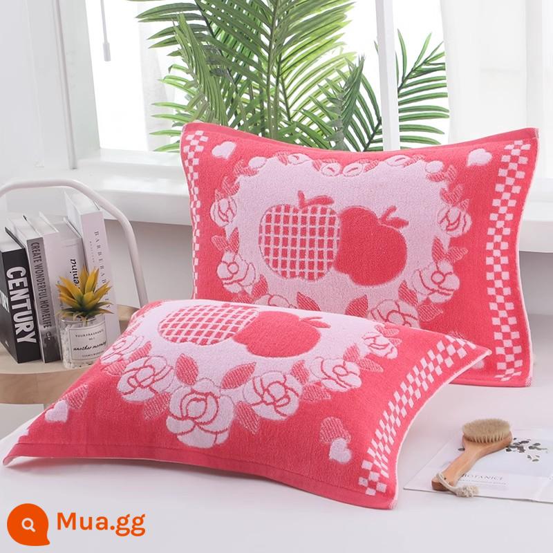 Cặp khăn gối 100% cotton terry, khăn gối kẻ sọc dày dặn dành cho người lớn bằng vải cotton nguyên chất, thấm hút mồ hôi, mềm mại và không rụng xơ vải vào mùa đông - Hồng táo [cặp] 50*73cm