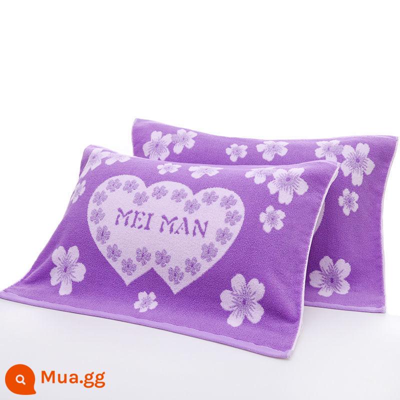 Cặp khăn gối 100% cotton terry, khăn gối kẻ sọc dày dặn dành cho người lớn bằng vải cotton nguyên chất, thấm hút mồ hôi, mềm mại và không rụng xơ vải vào mùa đông - Màu Tím Hạnh Phúc [cặp] 50*73cm