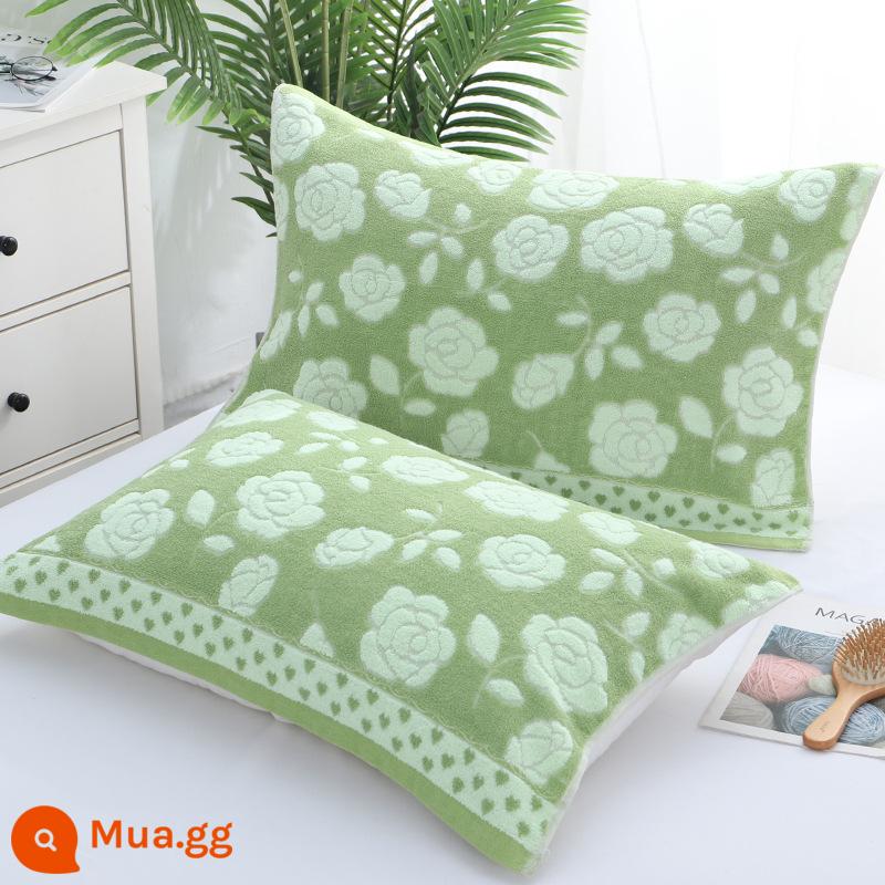 Cặp khăn gối 100% cotton terry, khăn gối kẻ sọc dày dặn dành cho người lớn bằng vải cotton nguyên chất, thấm hút mồ hôi, mềm mại và không rụng xơ vải vào mùa đông - Vườn Hồng Xanh [cặp] 50*73cm