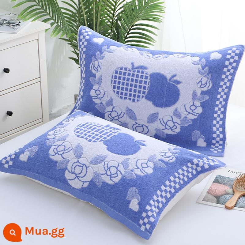 Cặp khăn gối 100% cotton terry, khăn gối kẻ sọc dày dặn dành cho người lớn bằng vải cotton nguyên chất, thấm hút mồ hôi, mềm mại và không rụng xơ vải vào mùa đông - Táo xanh [cặp] 50*73cm