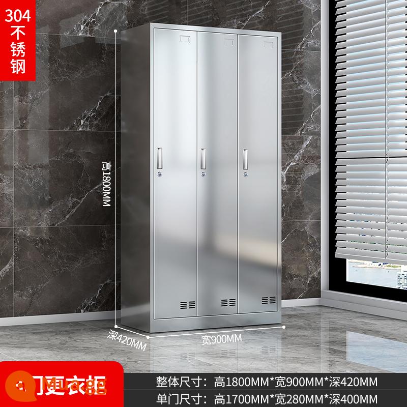 Tủ đựng đồ nhân viên inox 304 tủ giày xưởng không bụi tủ nhiều cửa Tủ quần áo treo 201 tủ sắt tủ bảo quản - Tủ đựng đồ ba cửa 304