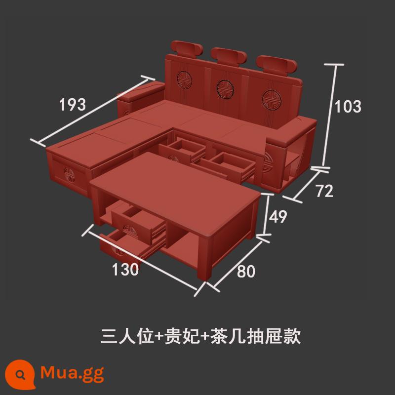 Ghế sofa gỗ hiện đại ngăn kéo ghế dài phòng khách phong cách Trung Quốc mới góc lưu trữ gỗ sồi đồ nội thất lưu trữ sử dụng kép mùa đông và mùa hè - Ba chỗ ngồi + phi tần + bàn cà phê (ngăn kéo)