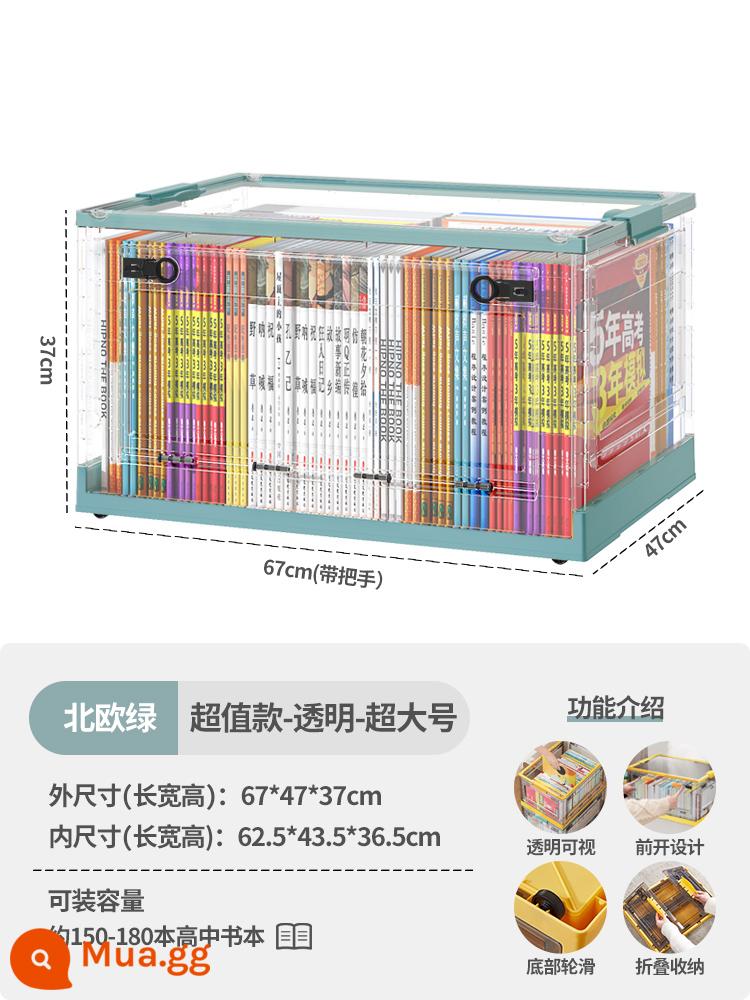 hộp lưu trữ hộp sách lớp học sinh viên hoàn thiện sách hộp lưu trữ sách có thể gập lại ký túc xá hộp lưu trữ sách trong suốt - Giá trị mô hình-màu xanh lá cây trong suốt-kích thước cực lớn (dài 67*rộng 47*cao 37cm)