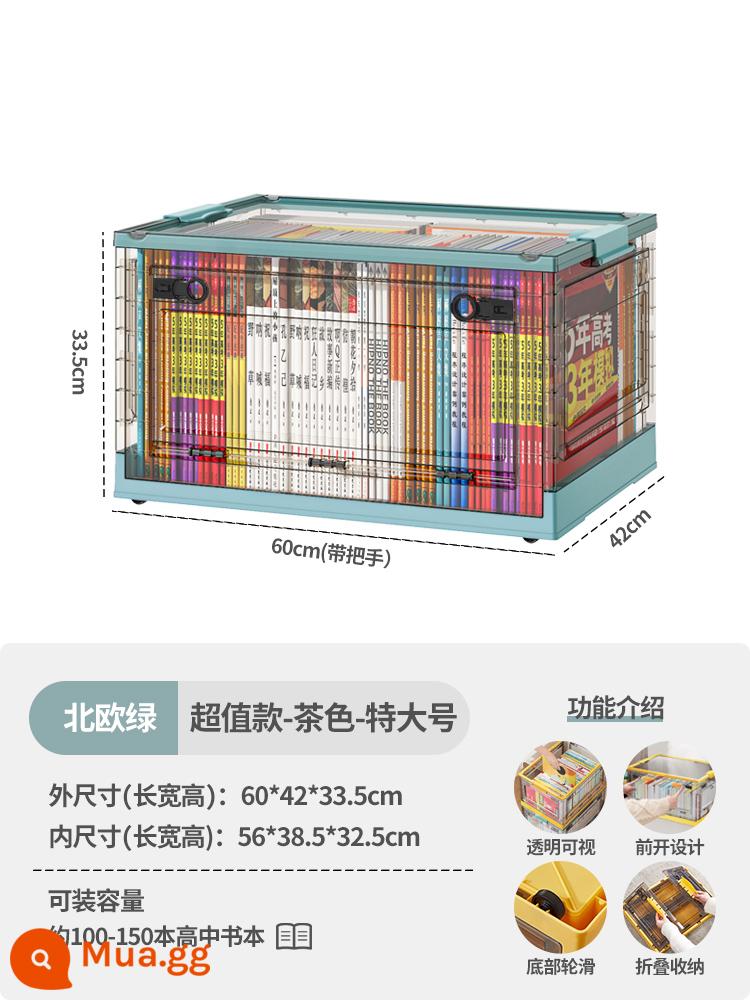 hộp lưu trữ hộp sách lớp học sinh viên hoàn thiện sách hộp lưu trữ sách có thể gập lại ký túc xá hộp lưu trữ sách trong suốt - Model giá trị - nâu xanh - cực lớn (dài 60*rộng 42*cao 33,5cm)