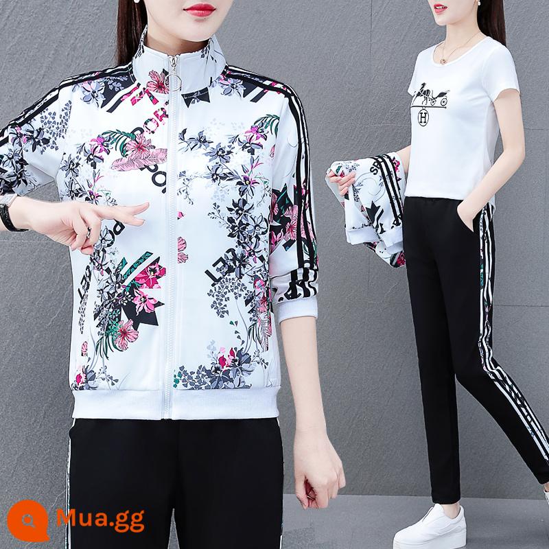 Chính Thức Chính Hãng Áo Cardigan Thể Thao Nữ Xuân Thu 2023 Mới Dáng Rộng Thời Trang Áo Khoác Nữ Ba Mảnh - Trắng