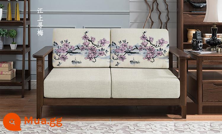 Vỏ ghế sofa bằng gỗ nguyên khối tùy chỉnh, vỏ bọc phổ quát bao gồm tất cả, đệm phổ quát vải lanh Trung Quốc, bọc ghế sofa tùy chỉnh - Mibai tìm hoa mận trên sông