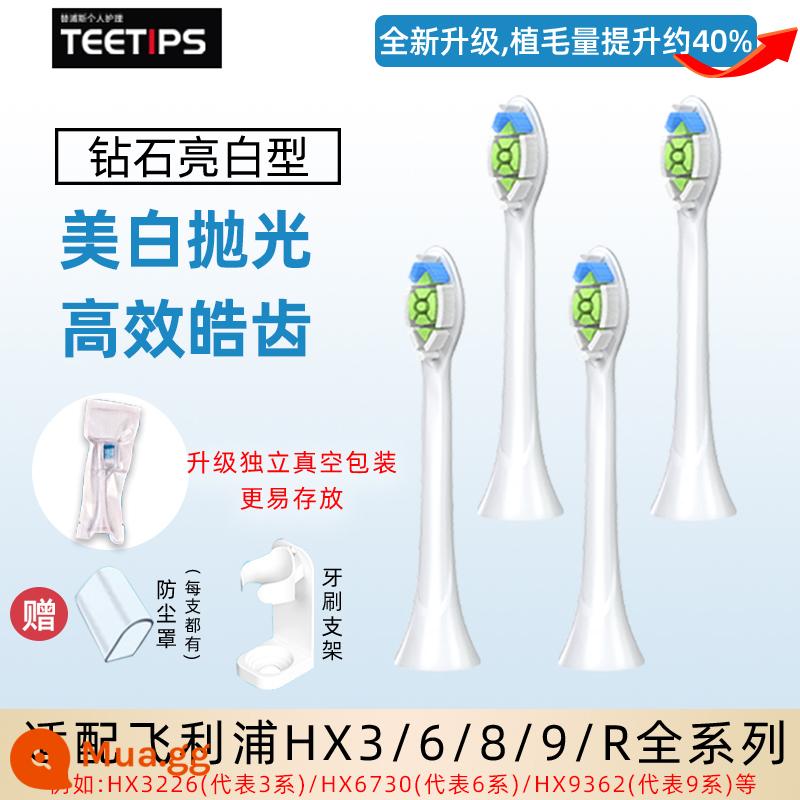 TEETIPS thích ứng với đầu bàn chải đánh răng điện Philips HX6730/3226/3216/680/9362 thay thế đa năng - Loại trắng sáng kim cương trắng (gói 4 chiếc)