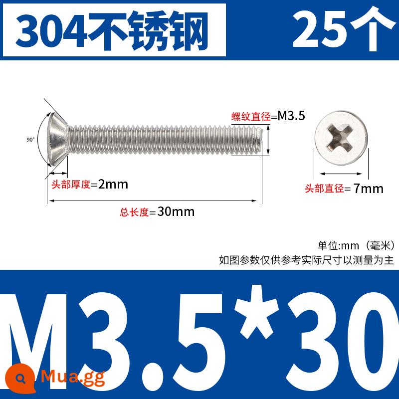 Vít đầu phẳng chữ thập bằng thép không gỉ 304 Vít đầu chìm Máy nhỏ bu lông dây M2M2.5M3M4M5M6M8M10 - M3.5*30(25 chiếc)