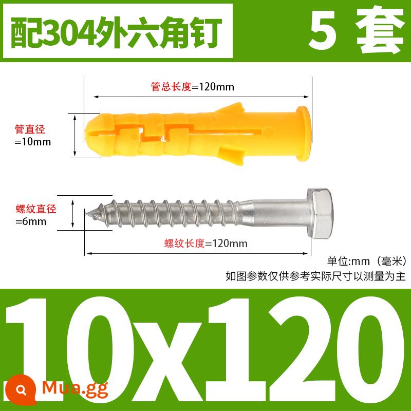 Nhỏ màu vàng croaker nhựa ống mở rộng vít mở rộng cao su cắm bu lông mở rộng cắm Bộ vít tự tháo 6/8/10mm tiêu chuẩn quốc gia - 10*120[5 bộ] với 304 hình lục giác tự khai thác bên ngoài