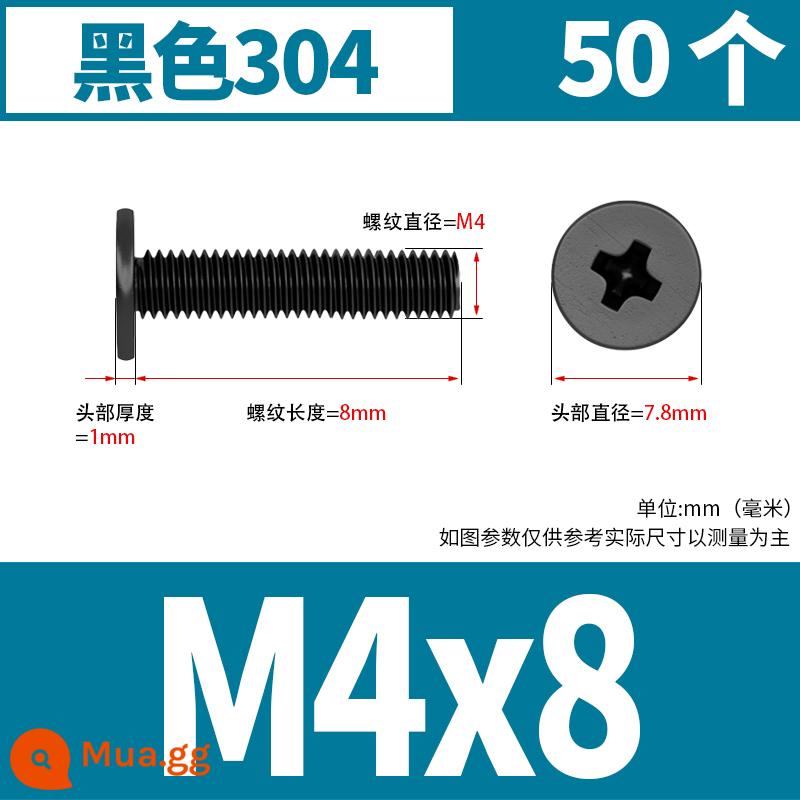 Vít đầu phẳng bằng thép không gỉ 304 CM đầu phẳng lớn vít đầu mỏng vít máy tính M2M3M4M5M6 - M4*8 (50 miếng) 304 đen