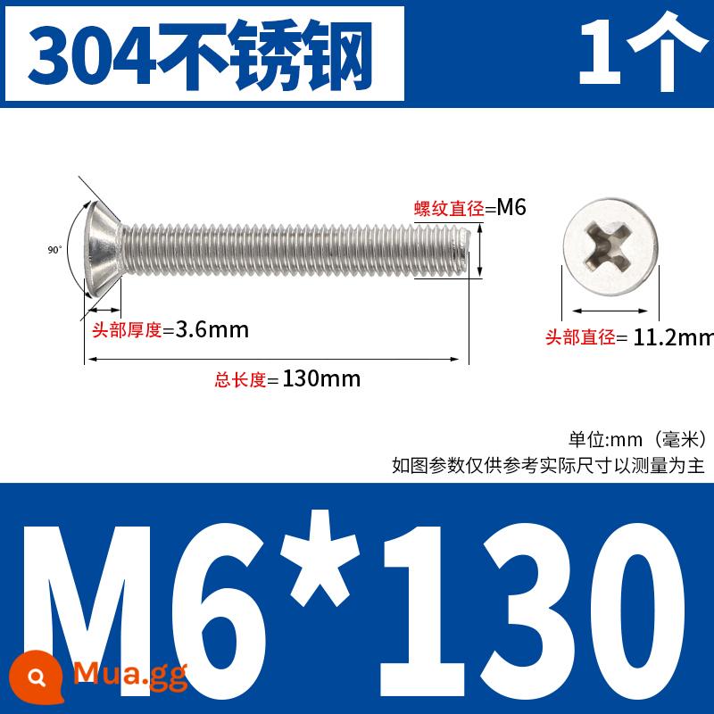 Vít đầu phẳng chữ thập bằng thép không gỉ 304 Vít đầu chìm Máy nhỏ bu lông dây M2M2.5M3M4M5M6M8M10 - M6*130 (1 cái)