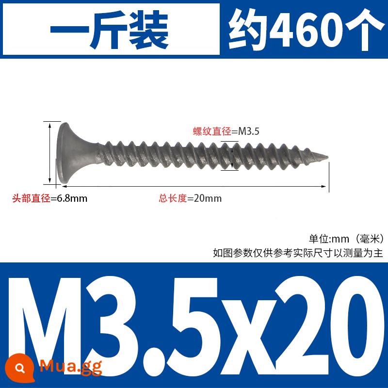 Màu kẽm sợi móng cộng với khô cứng tường móng chéo đầu phẳng vít tự khai thác đầu chìm vít gỗ bảng tường móng M3.5M4 - M3.5*20[gói 1kg] [khoảng 460 chiếc]