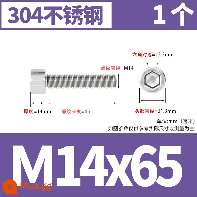 Thép không gỉ 304 cốc đầu lục giác vít đầu trụ vít nối dài 10mm bu lông M2M3M4M5M6M8 - M14*65 [1 cái