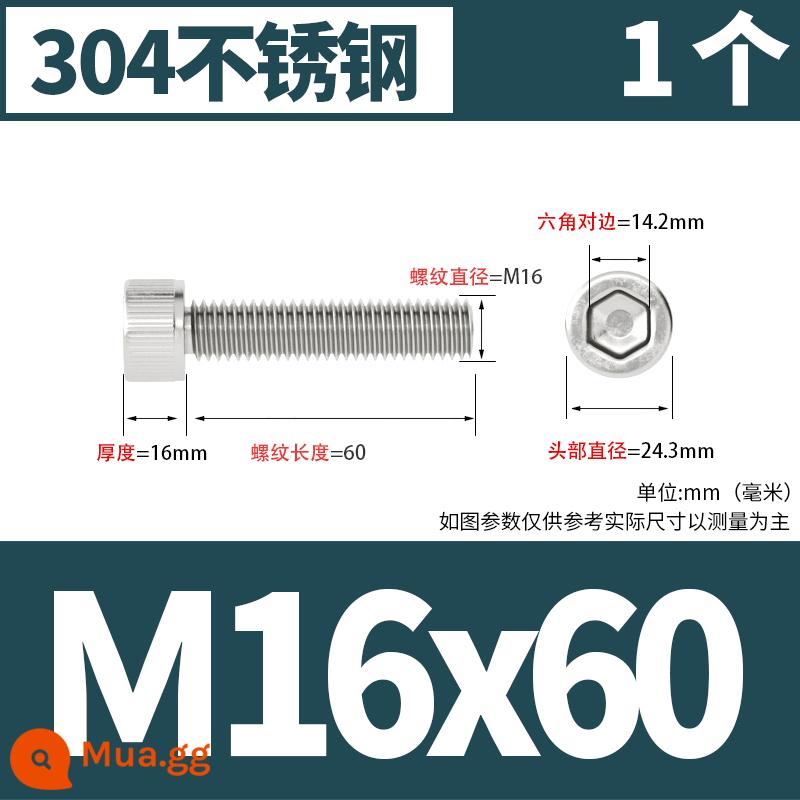 Thép không gỉ 304 cốc đầu lục giác vít đầu trụ vít nối dài 10mm bu lông M2M3M4M5M6M8 - M16*60 [1 cái