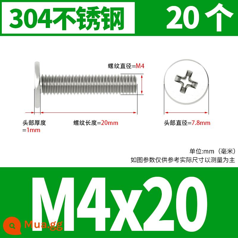 Vít đầu phẳng bằng thép không gỉ 304 CM đầu phẳng lớn vít đầu mỏng vít máy tính M2M3M4M5M6 - M4*20[20 miếng]