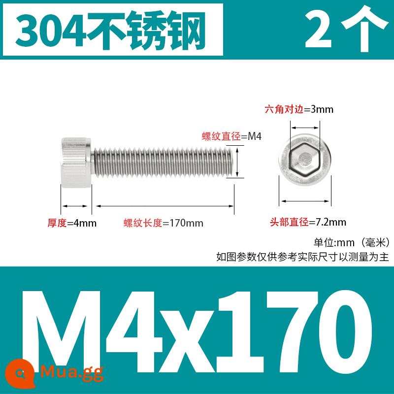 Thép không gỉ 304 cốc đầu lục giác vít đầu trụ vít nối dài 10mm bu lông M2M3M4M5M6M8 - M4*170[2 cái]