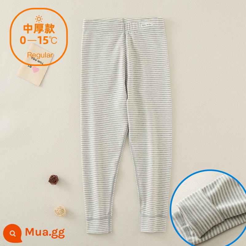 Nhật Bản 2 gói quần vệ sinh trẻ em cotton bé trai và bé gái quần bên trong cotton nguyên chất quần dài ấm áp quần len cotton cho bé - Quần giữ ấm nhãn tiếng Anh sọc xám 300g