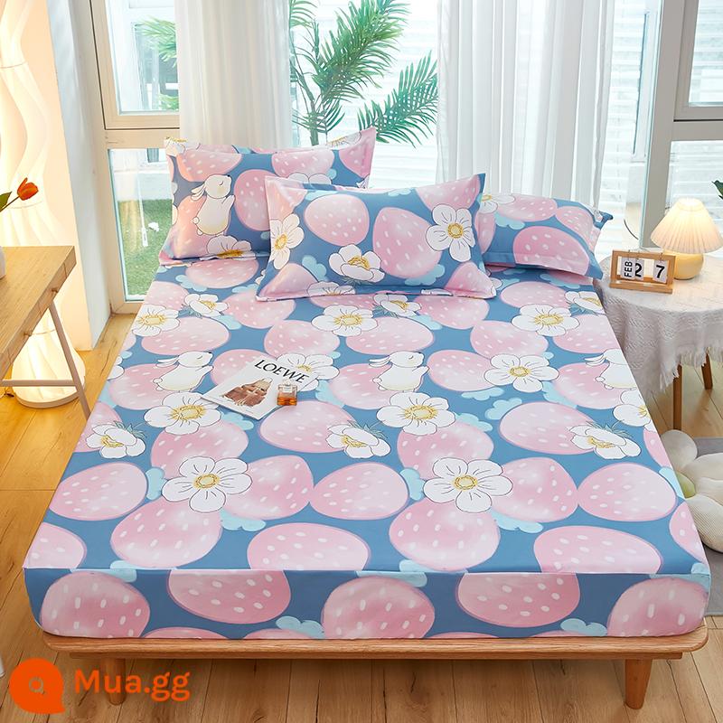 Túi trải giường bằng cotton dày dặn, ga trải giường bằng vải cotton một mảnh, nệm 1,8m, túi trải giường chống trượt 1,5 bộ ga trải giường trọn gói, bộ 3 món - tình yêu dâu tây