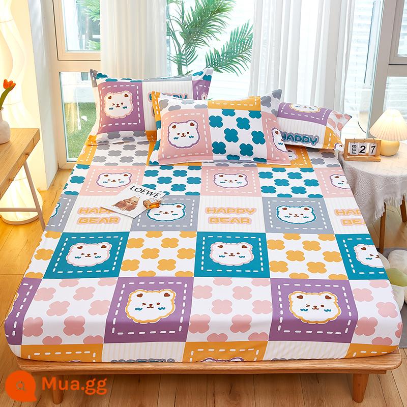 Túi trải giường bằng cotton dày dặn, ga trải giường bằng vải cotton một mảnh, nệm 1,8m, túi trải giường chống trượt 1,5 bộ ga trải giường trọn gói, bộ 3 món - gấu kẻ sọc