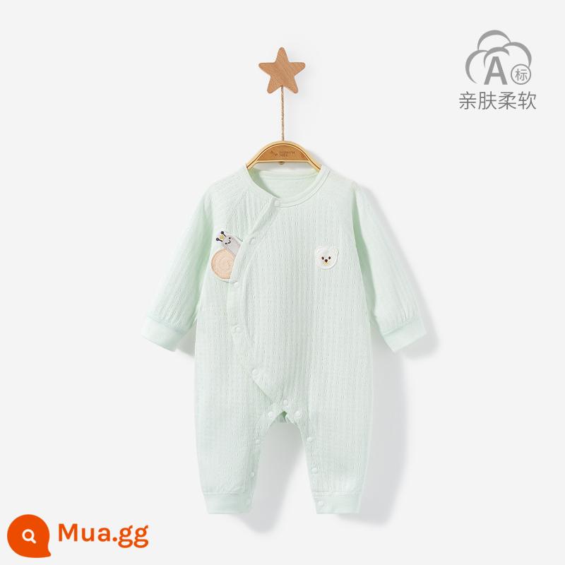 Áo Liền Quần Cho Bé Xuân Thu Đông Sơ Sinh Đáy Cotton Nguyên Chất Nam Nữ Trăng Tròn Ấm Liền Quần Bộ Đồ Ngủ Bộ Quần Áo Trẻ Em - 3LT005 (xanh)