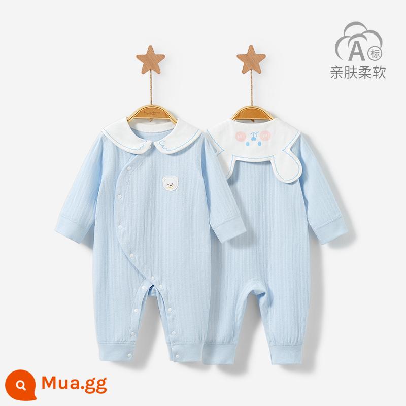 Áo Liền Quần Cho Bé Xuân Thu Đông Sơ Sinh Đáy Cotton Nguyên Chất Nam Nữ Trăng Tròn Ấm Liền Quần Bộ Đồ Ngủ Bộ Quần Áo Trẻ Em - 22087 (màu xanh)