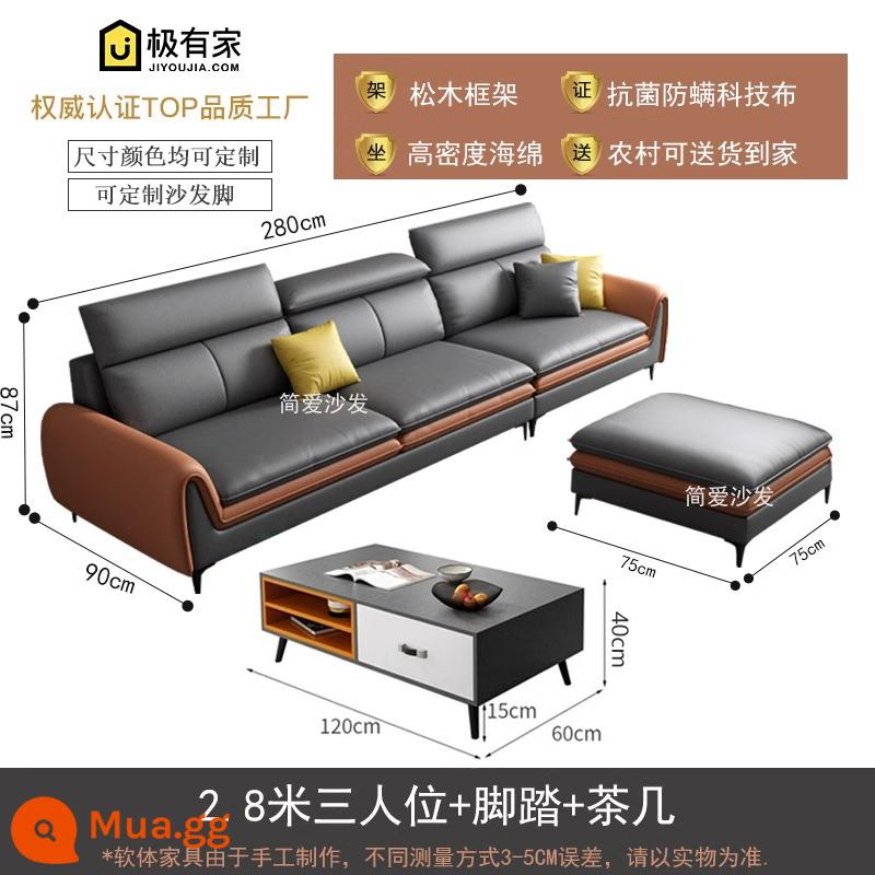 Rửa nano -Tech vải sofa sofa ánh sáng nordic sang trọng phòng khách hiện đại tối giản căn hộ nhỏ - Ba chỗ ngồi 2,8m + chỗ để chân + bàn cà phê