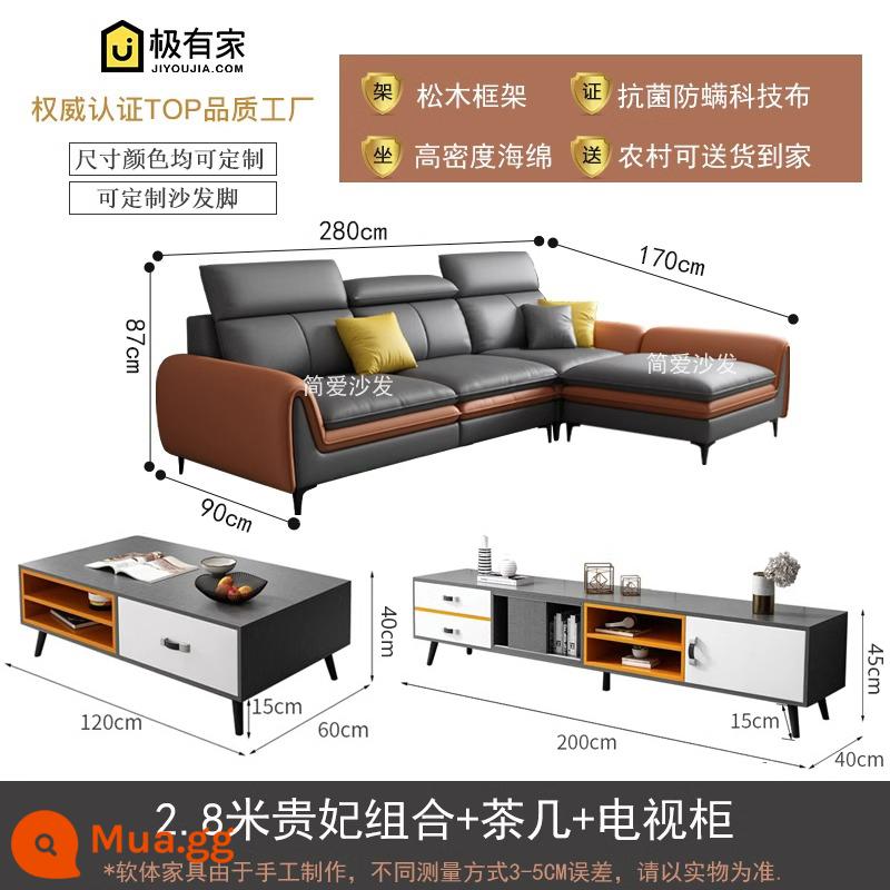 Rửa nano -Tech vải sofa sofa ánh sáng nordic sang trọng phòng khách hiện đại tối giản căn hộ nhỏ - Tổ hợp phi tần 2,8m + bàn cà phê + tủ tivi