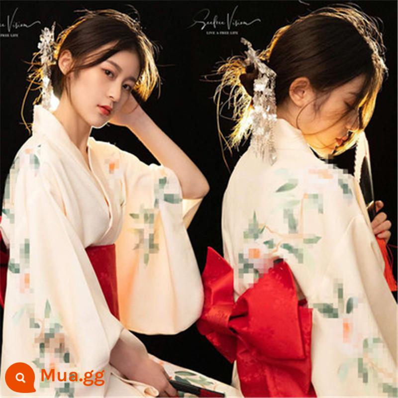 Trang phục chính thức của phụ nữ kimono truyền thống cổ điển và gió trắng gió nhẹ được cải tiến theo phong cách Nhật Bản ngoại cảnh nữ thần ảnh quần áo - Bộ kimono số 8 kèm theo quạt hoa dây đỏ